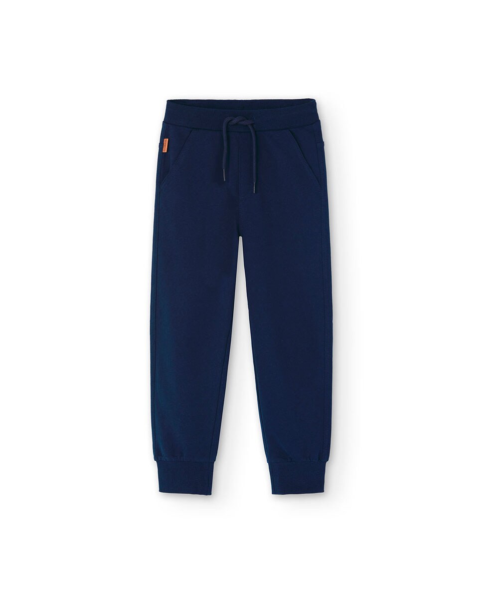 Calças Desportivas Infantil de Algodão com Cordão de Ajuste Azul-marinho-1