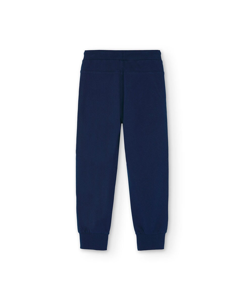 Calças Desportivas Infantil de Algodão com Cordão de Ajuste Azul-marinho-2