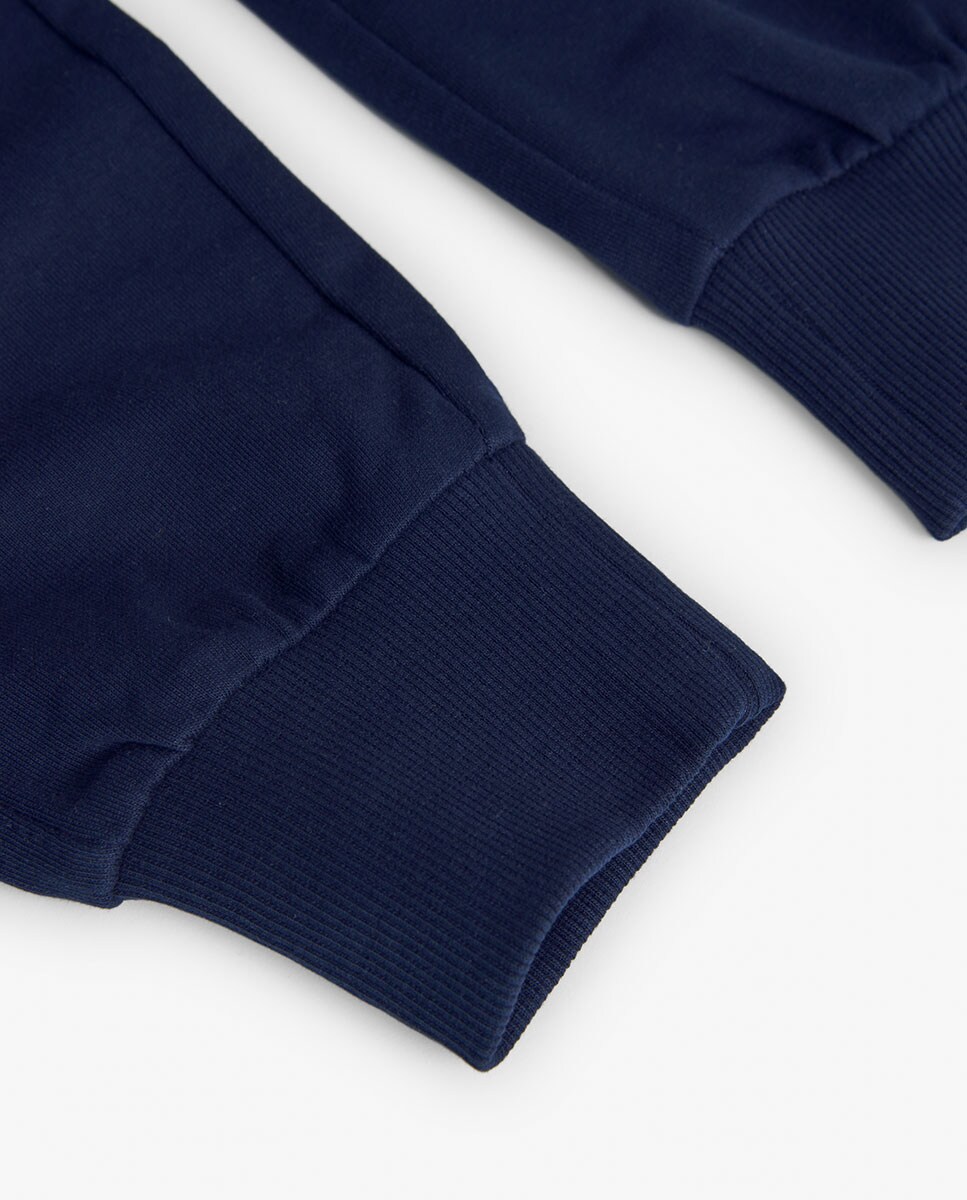 Calças Desportivas Infantil de Algodão com Cordão de Ajuste Azul-marinho-4