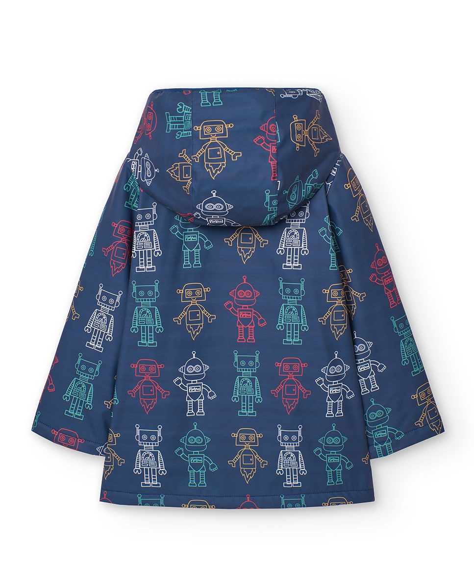 Impermeável Infantil com Capuz e Fecho Zip Azul-marinho-2