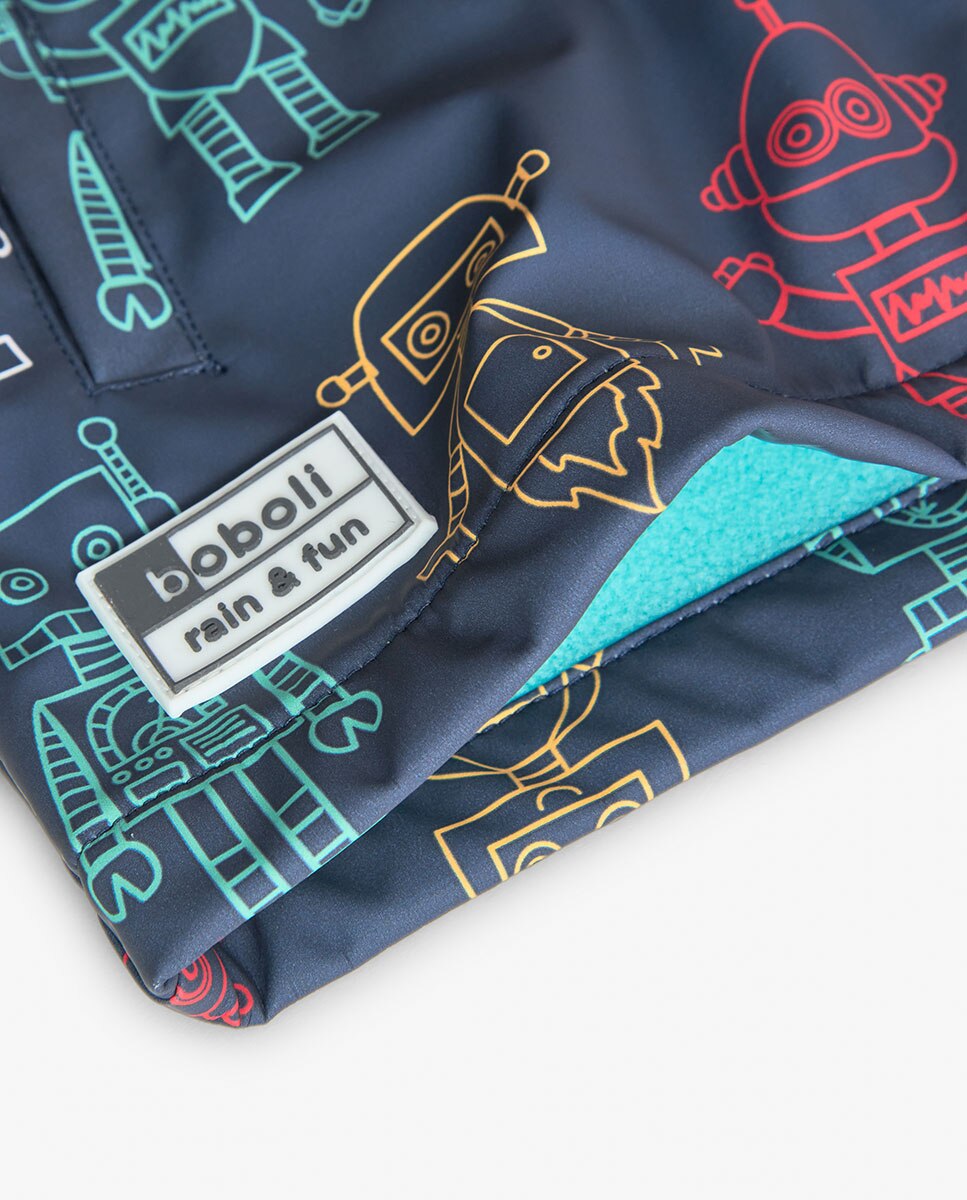 Impermeável Infantil com Capuz e Fecho Zip Azul-marinho-4