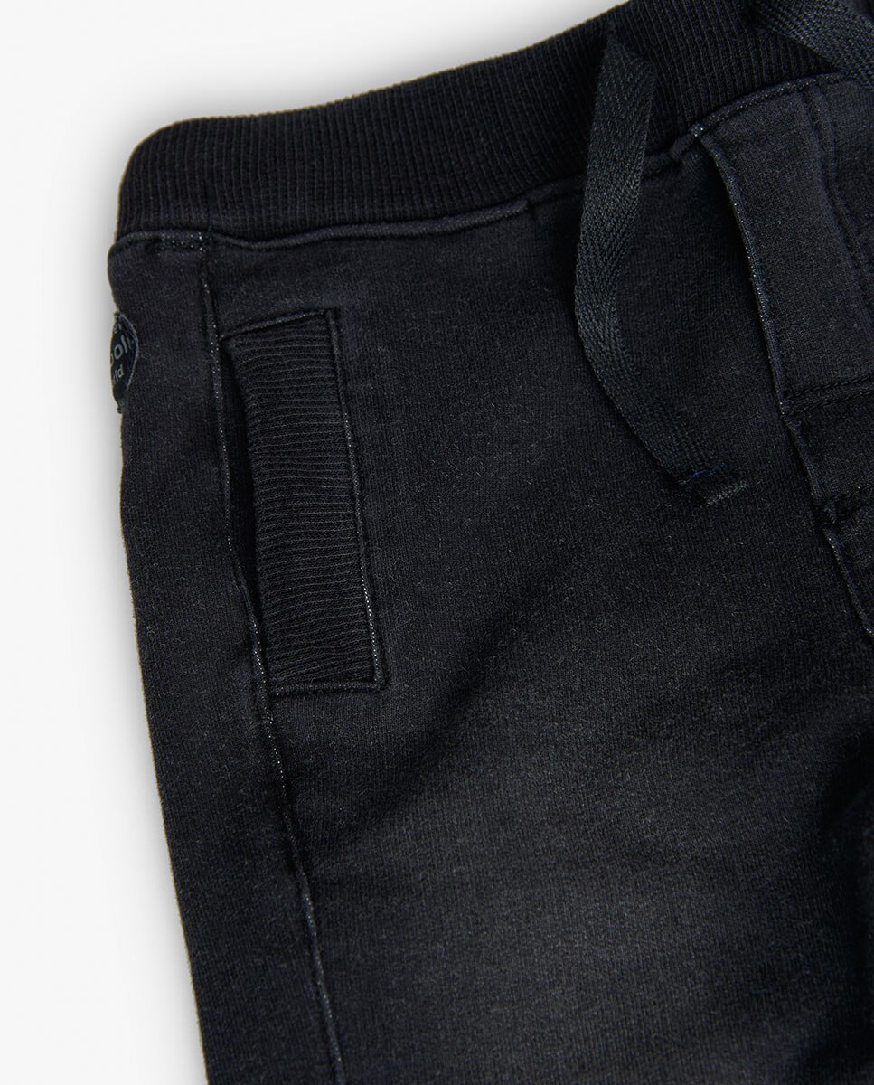 Calças Desportivas Infantil com Bolsos e Cordão de Ajuste Preto-3