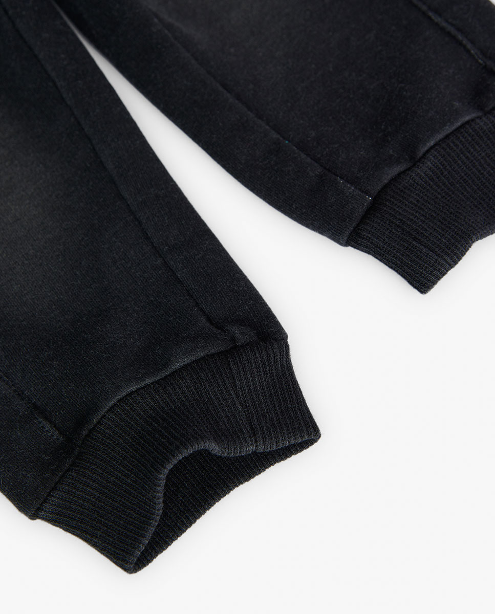 Calças Desportivas Infantil com Bolsos e Cordão de Ajuste Preto-4