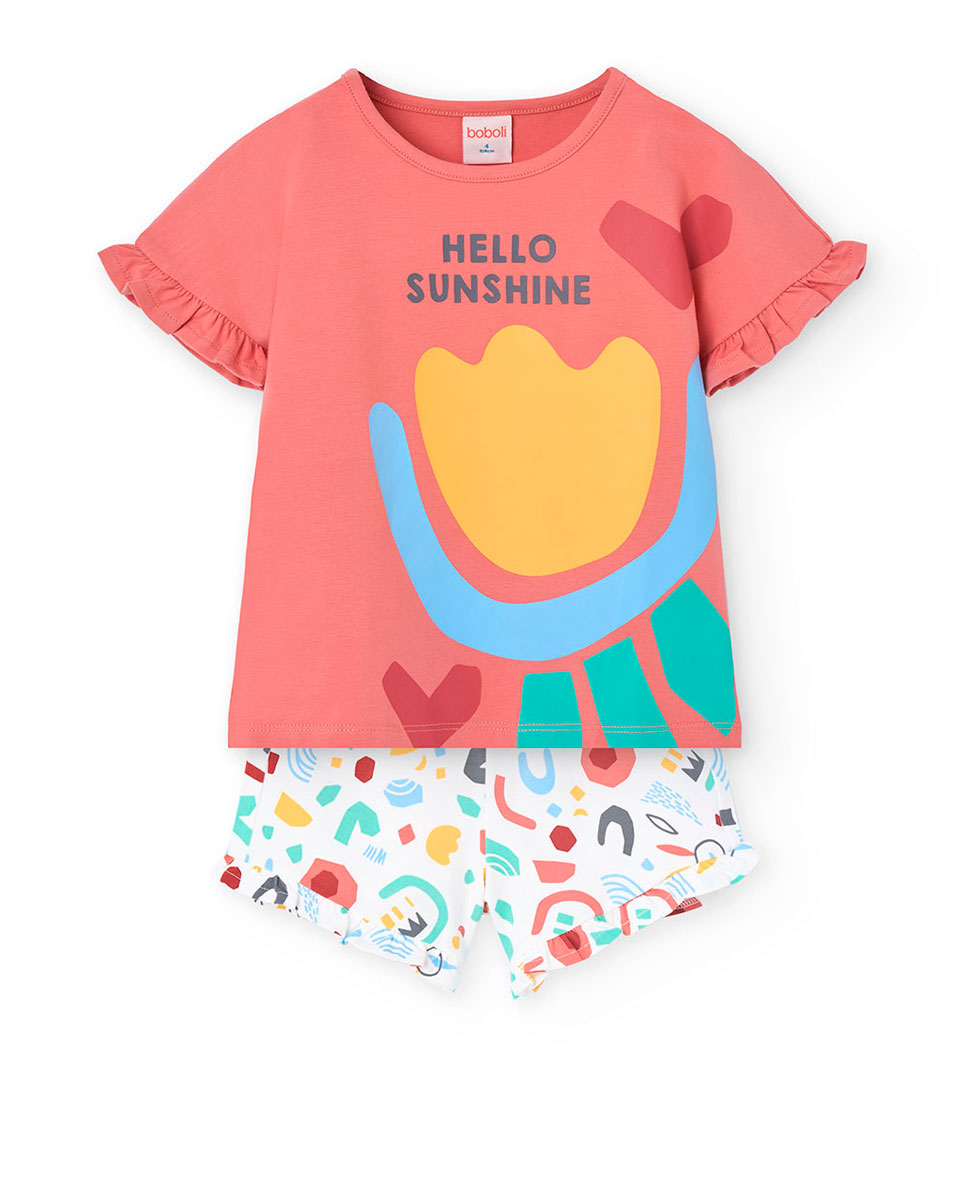 Pijama Curto com Folhos Rosa-1