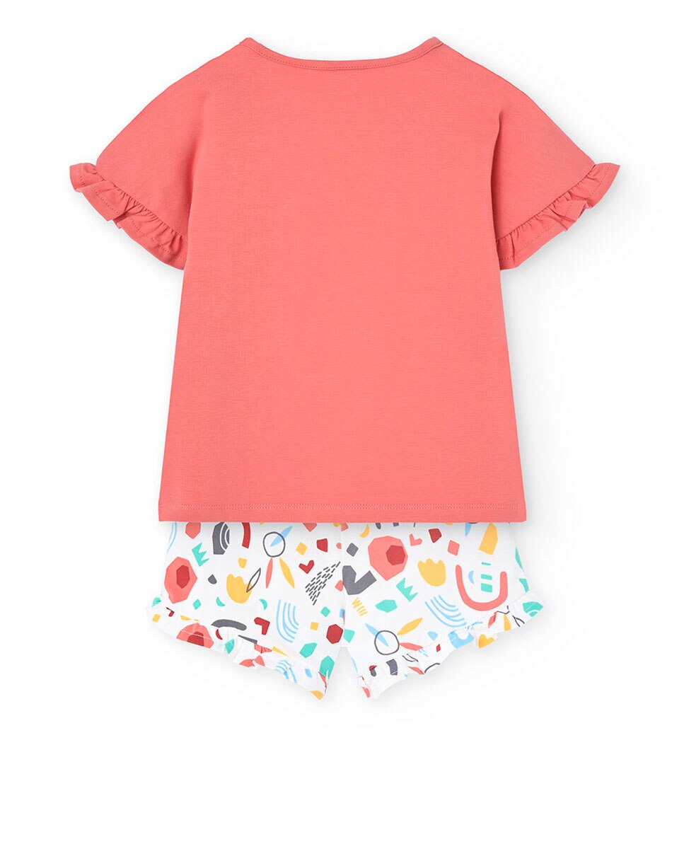 Pijama Curto com Folhos Rosa-2