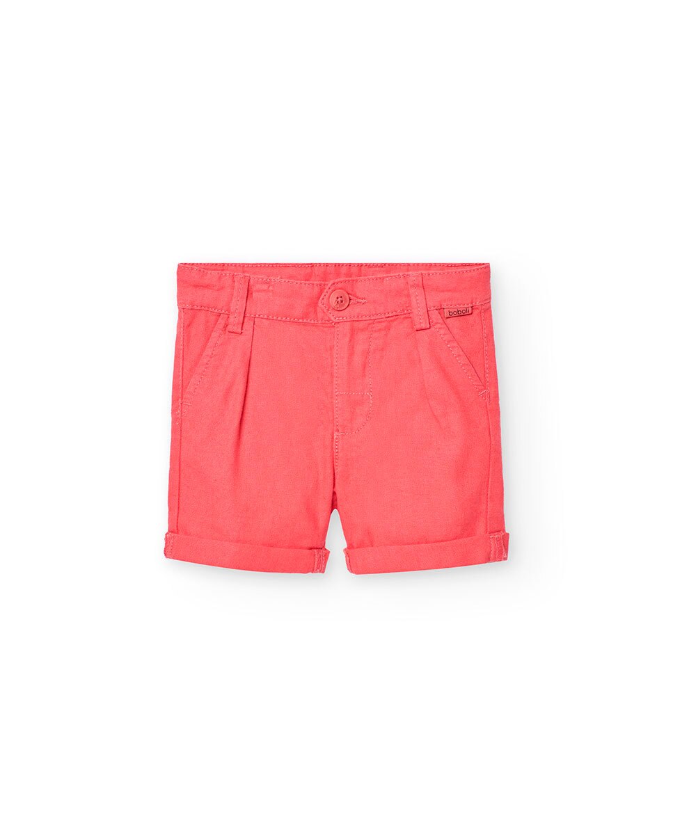 Bermudas Lisa Infantil com Pinças e Fecho de Botão Boboli Vermelho-1