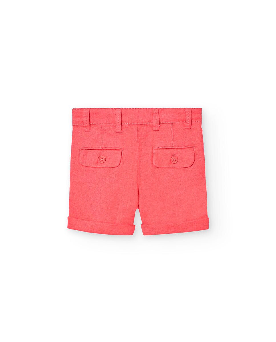 Bermudas Lisa Infantil com Pinças e Fecho de Botão Boboli Vermelho-2