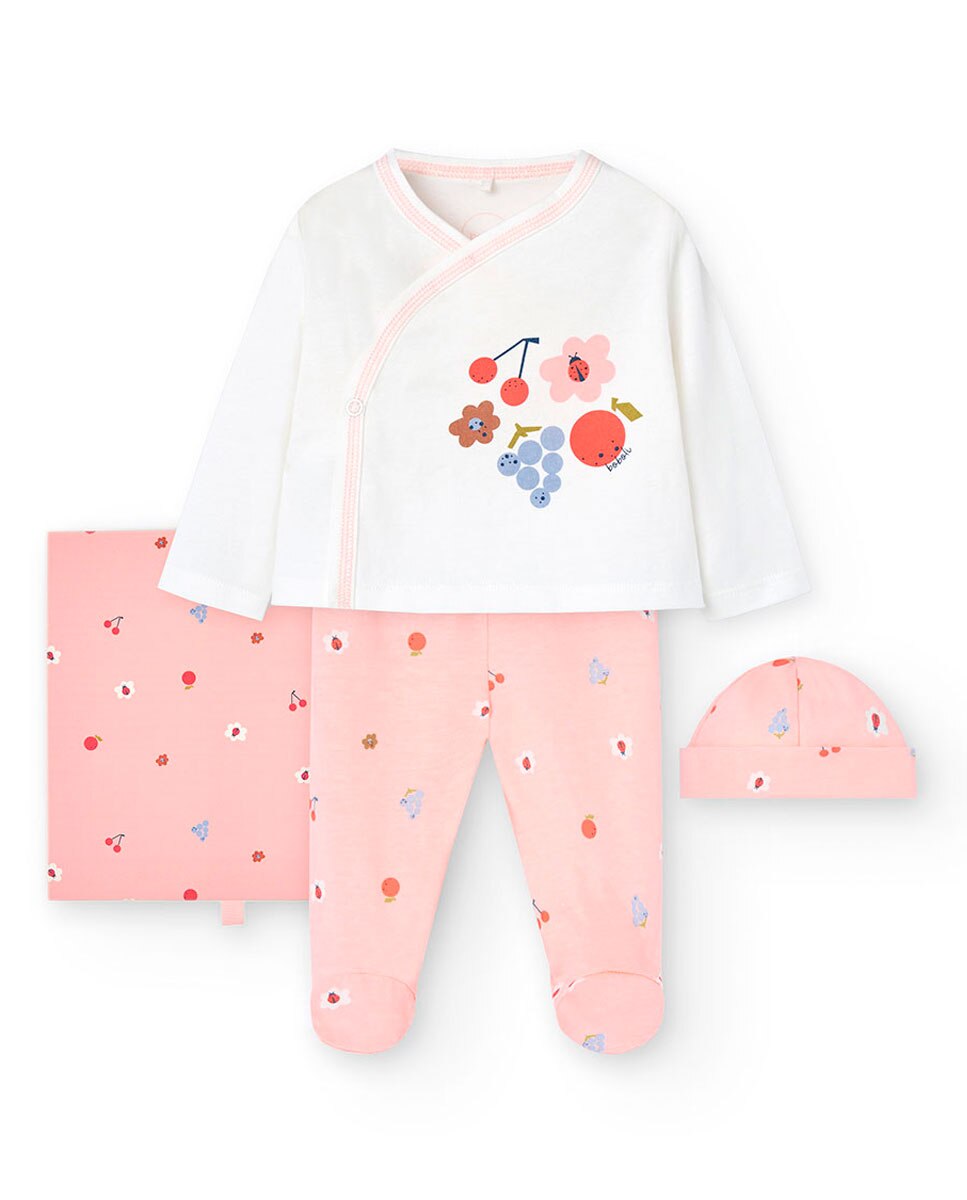 Conjunto para Bebé 3 Peças de Algodão com Desenho Frontal Branco-1