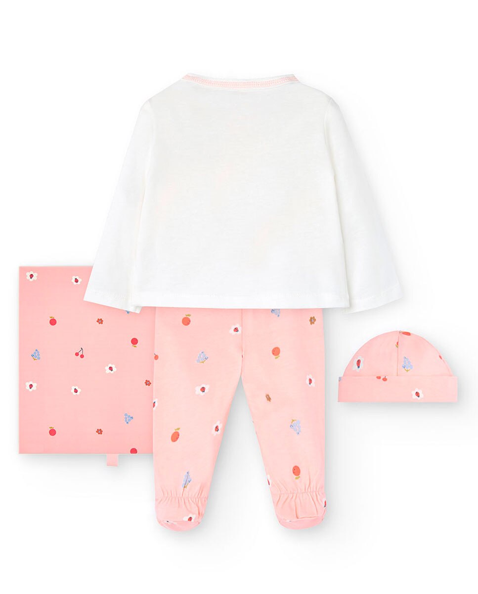 Conjunto para Bebé 3 Peças de Algodão com Desenho Frontal Branco-2