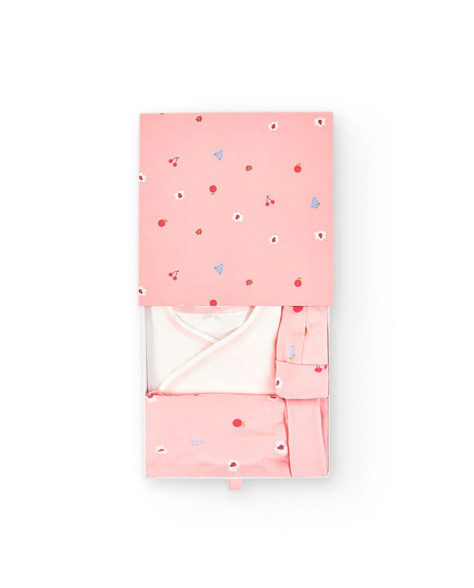 Conjunto para Bebé 3 Peças de Algodão com Desenho Frontal Branco-3