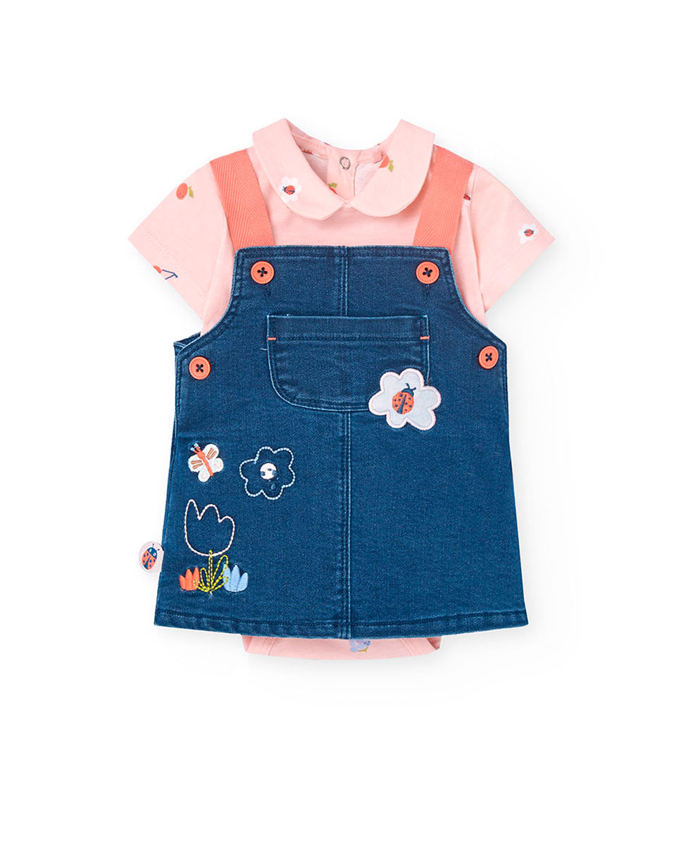 Conjunto para Bebé de Body de Manga Curta e Pichi com Estampado de Flores Boboli Rosa-1