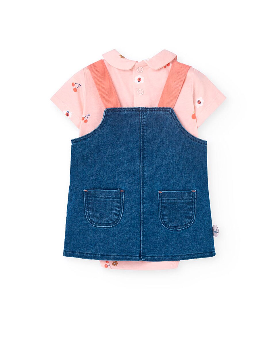 Conjunto para Bebé de Body de Manga Curta e Pichi com Estampado de Flores Boboli Rosa-2