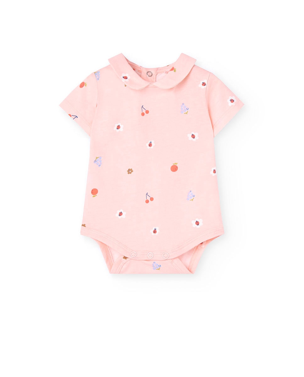 Conjunto para Bebé de Body de Manga Curta e Pichi com Estampado de Flores Boboli Rosa-3