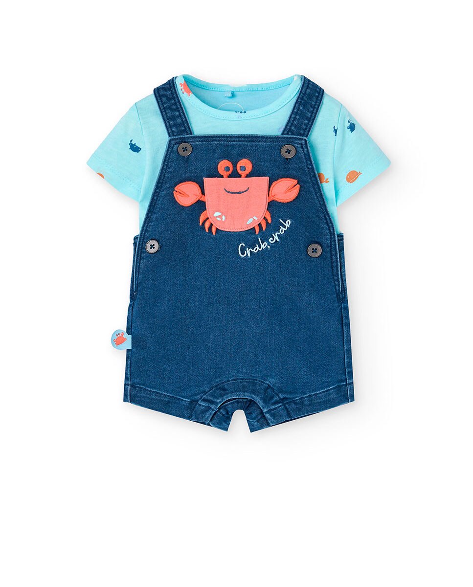 Conjunto para Bebé de T-shirt e Jardineira Curta Boboli Verde Água-1