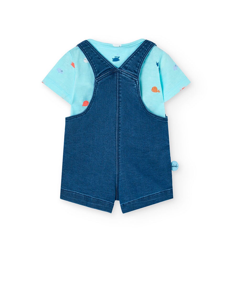 Conjunto para Bebé de T-shirt e Jardineira Curta Boboli Verde Água-2