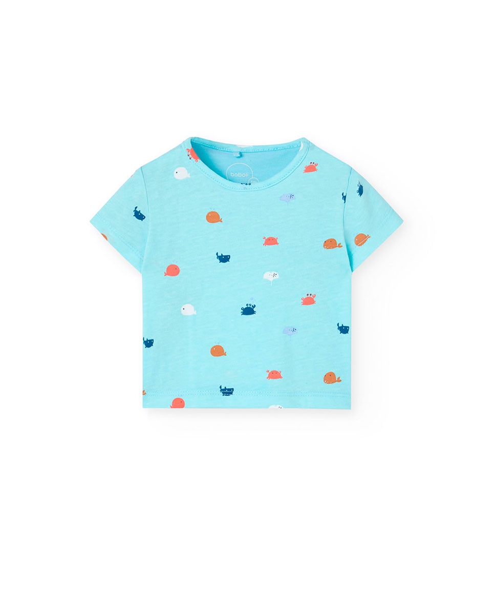 Conjunto para Bebé de T-shirt e Jardineira Curta Boboli Verde Água-3
