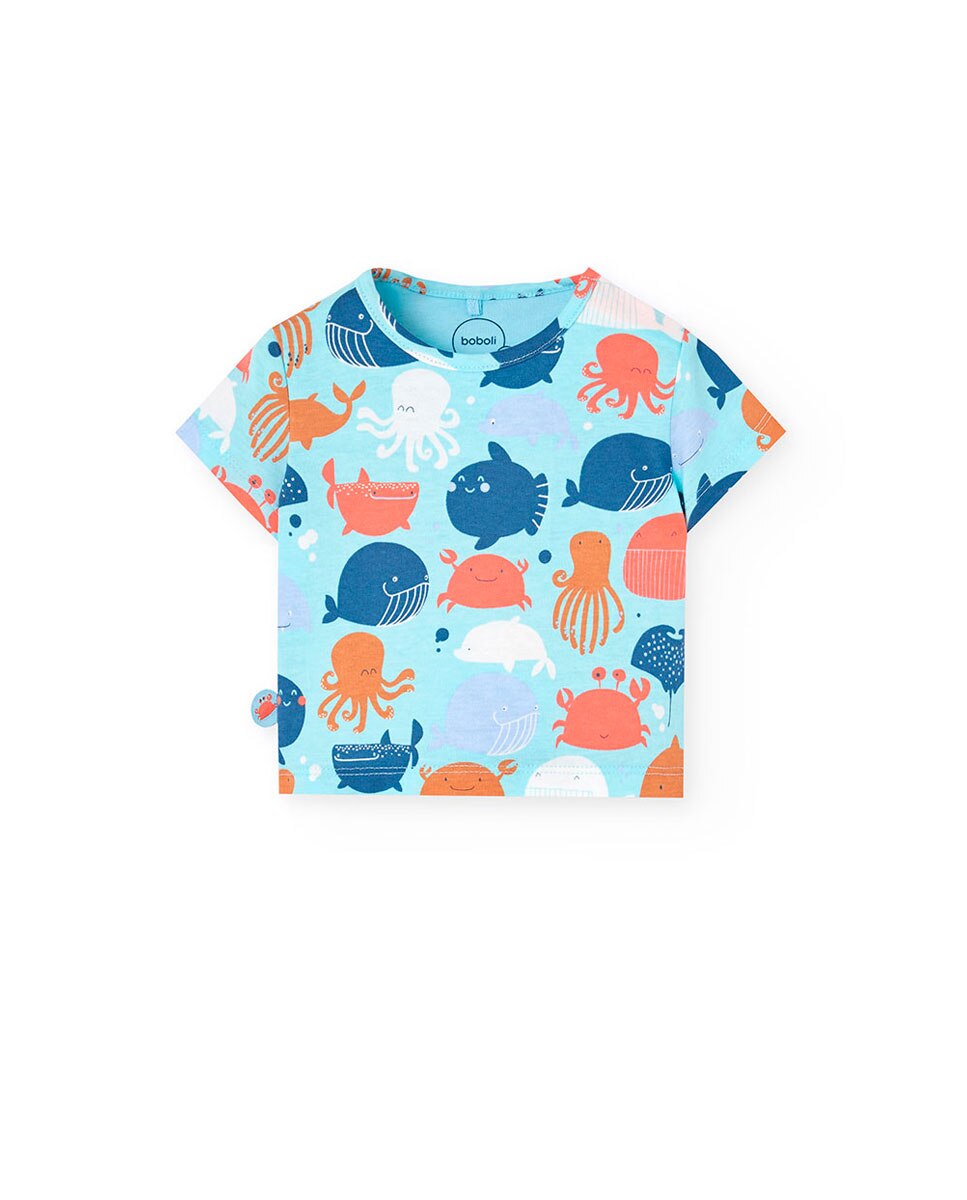 Conjunto para Bebé de T-shirt Estampada e Calções Boboli Verde Água-3