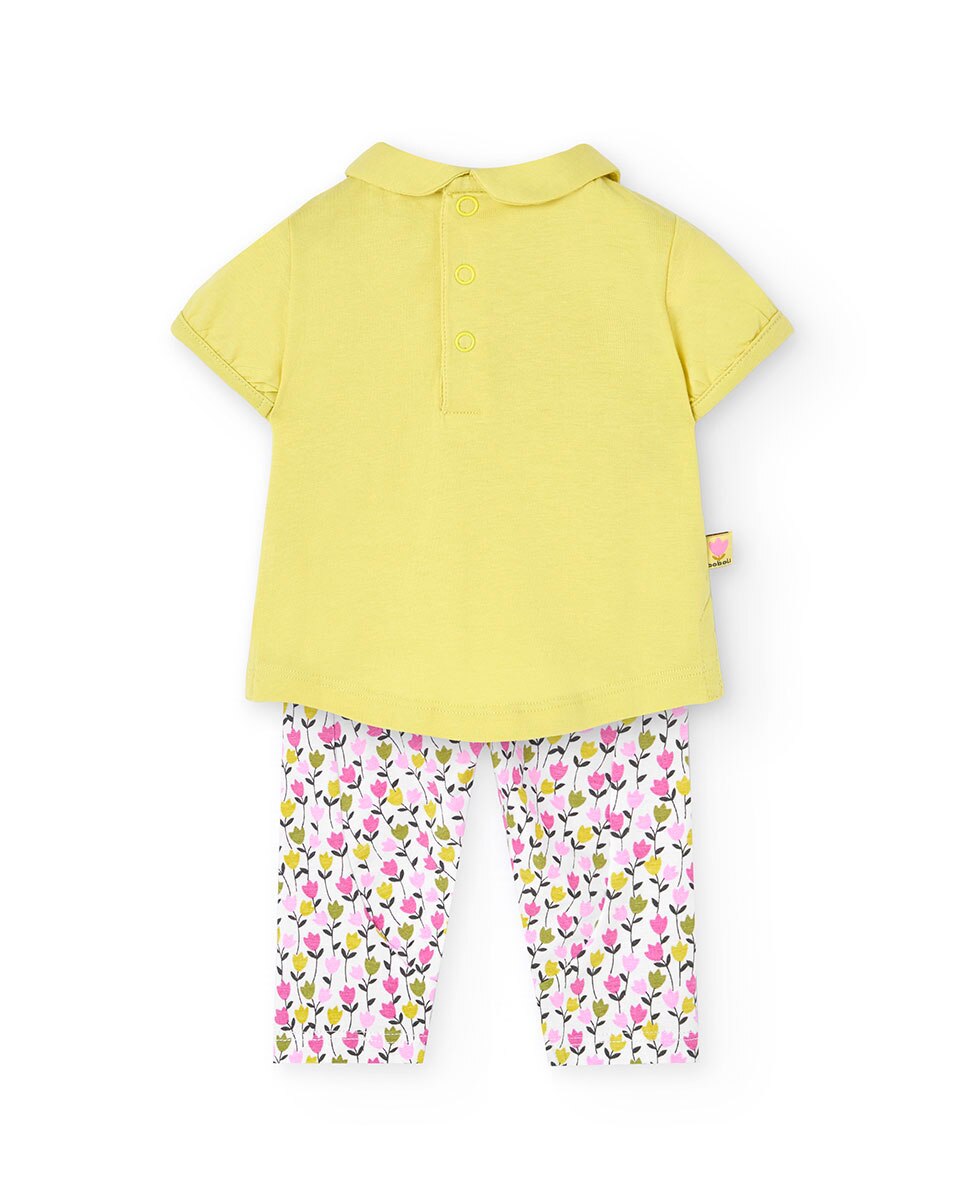 Conjunto para Bebé de T-shirt com Gola Tipo Camisa e Calças Estampadas Boboli Amarelo-2