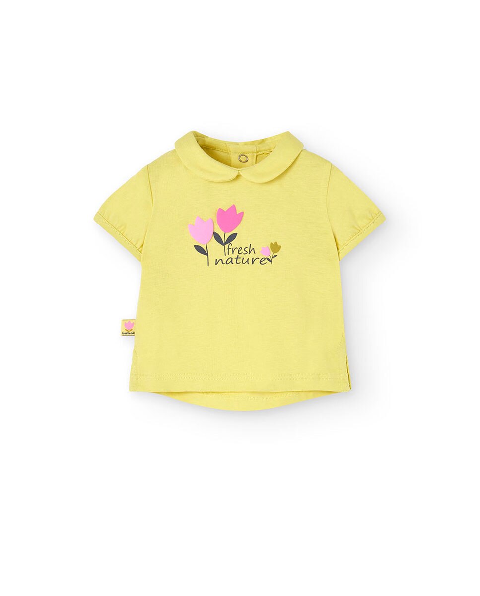 Conjunto para Bebé de T-shirt com Gola Tipo Camisa e Calças Estampadas Boboli Amarelo-3