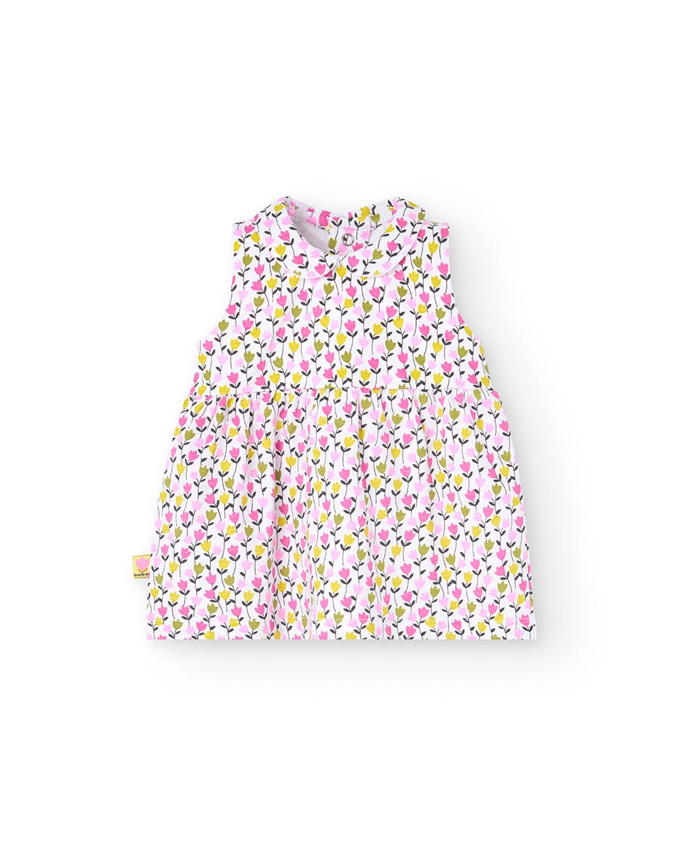 Vestido para Bebé de Algodão com Estampado de Flores Rosa-1