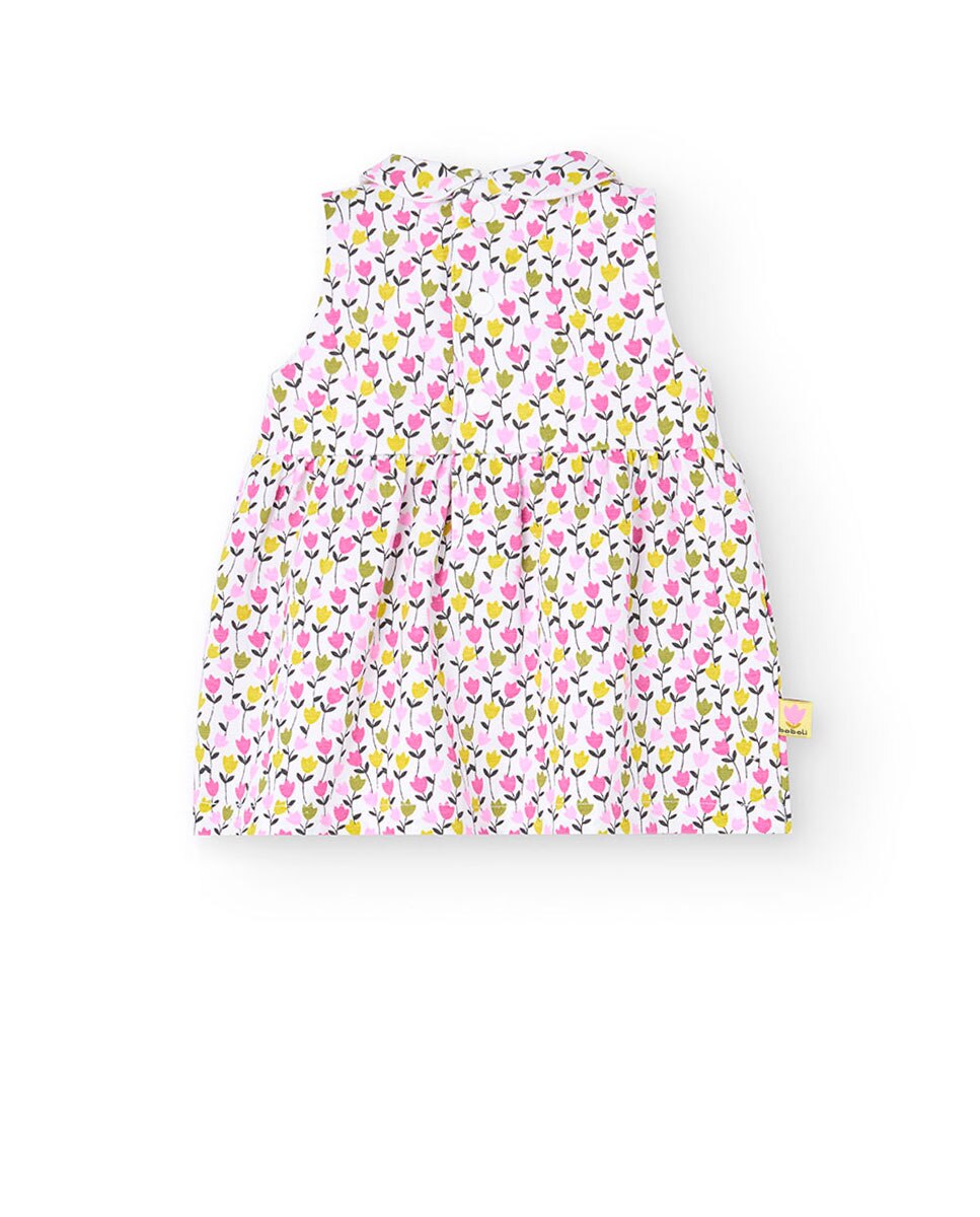 Vestido para Bebé de Algodão com Estampado de Flores Rosa-2
