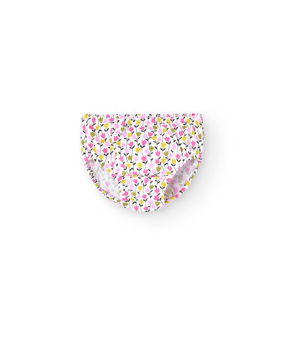 Vestido para Bebé de Algodão com Estampado de Flores Rosa-3