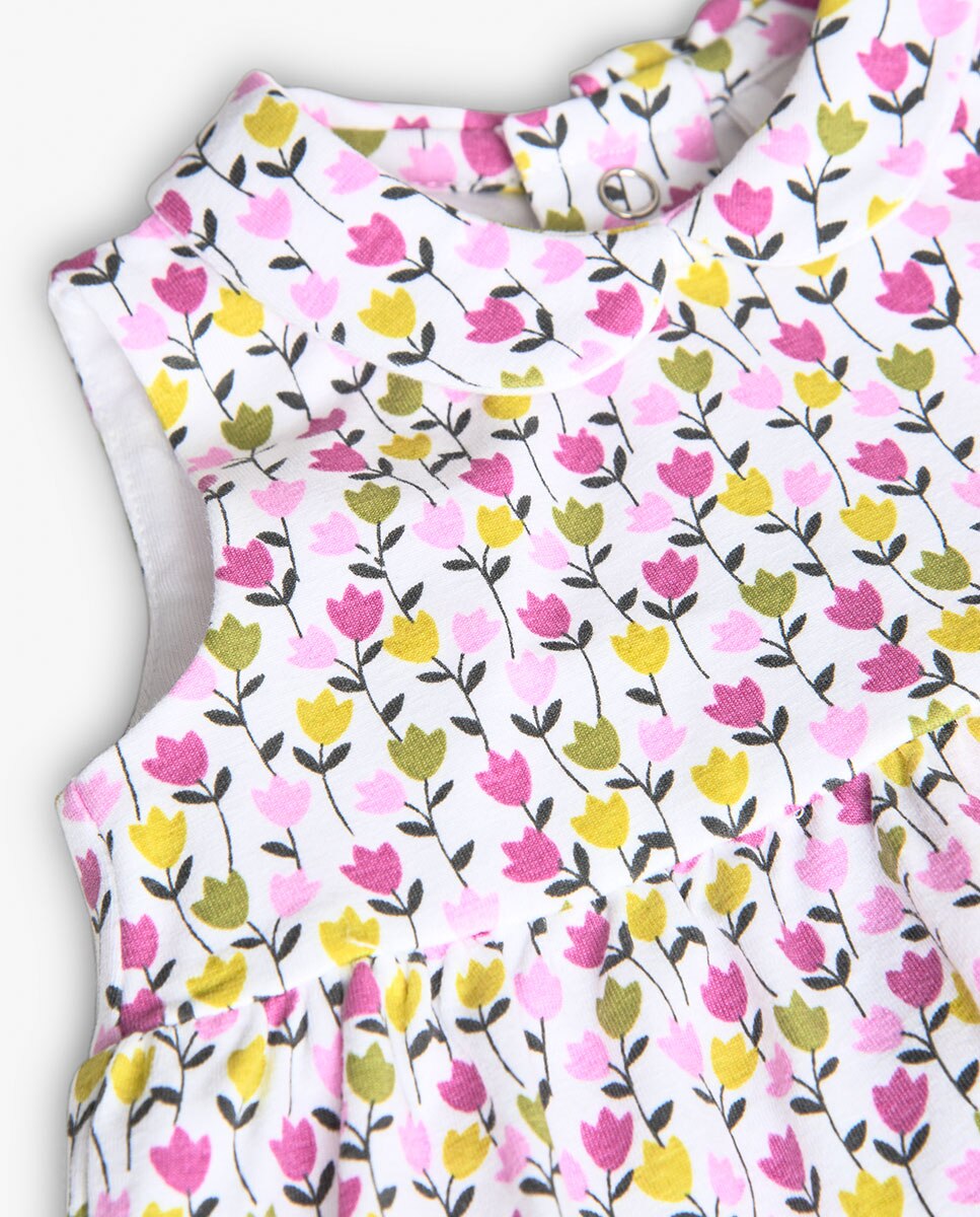 Vestido para Bebé de Algodão com Estampado de Flores Rosa-4