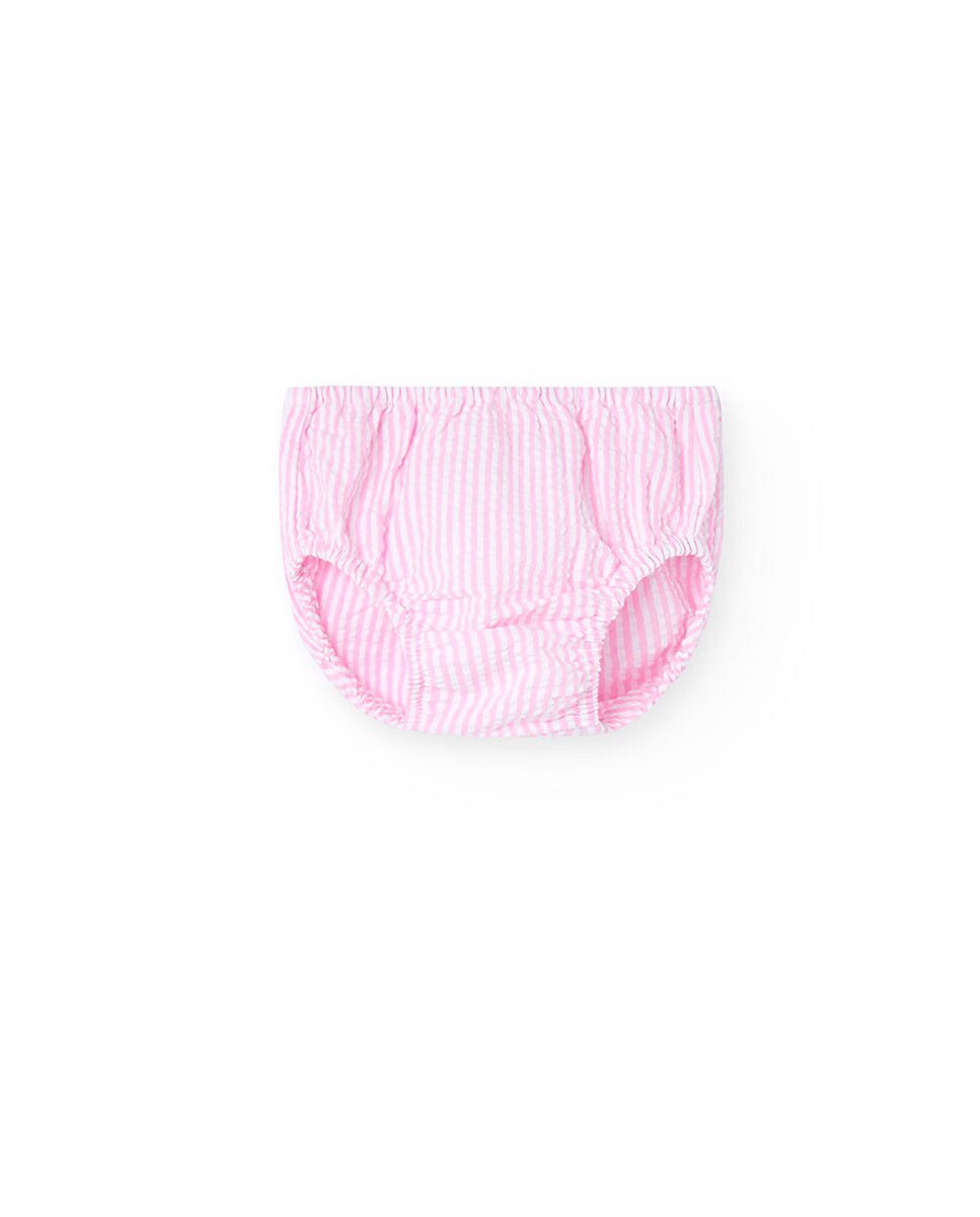 Vestido para Bebé Efeito 2 em 1 de Algodão com Estampado Às Riscas Rosa-3