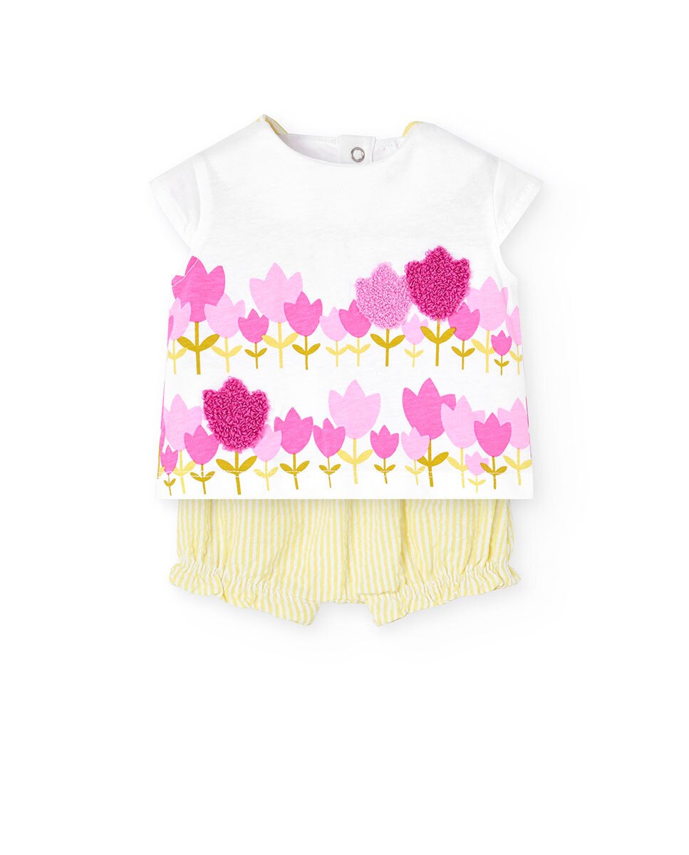 Conjunto para Bebé de T-shirt de Manga Curta e Calções Boboli Branco-1