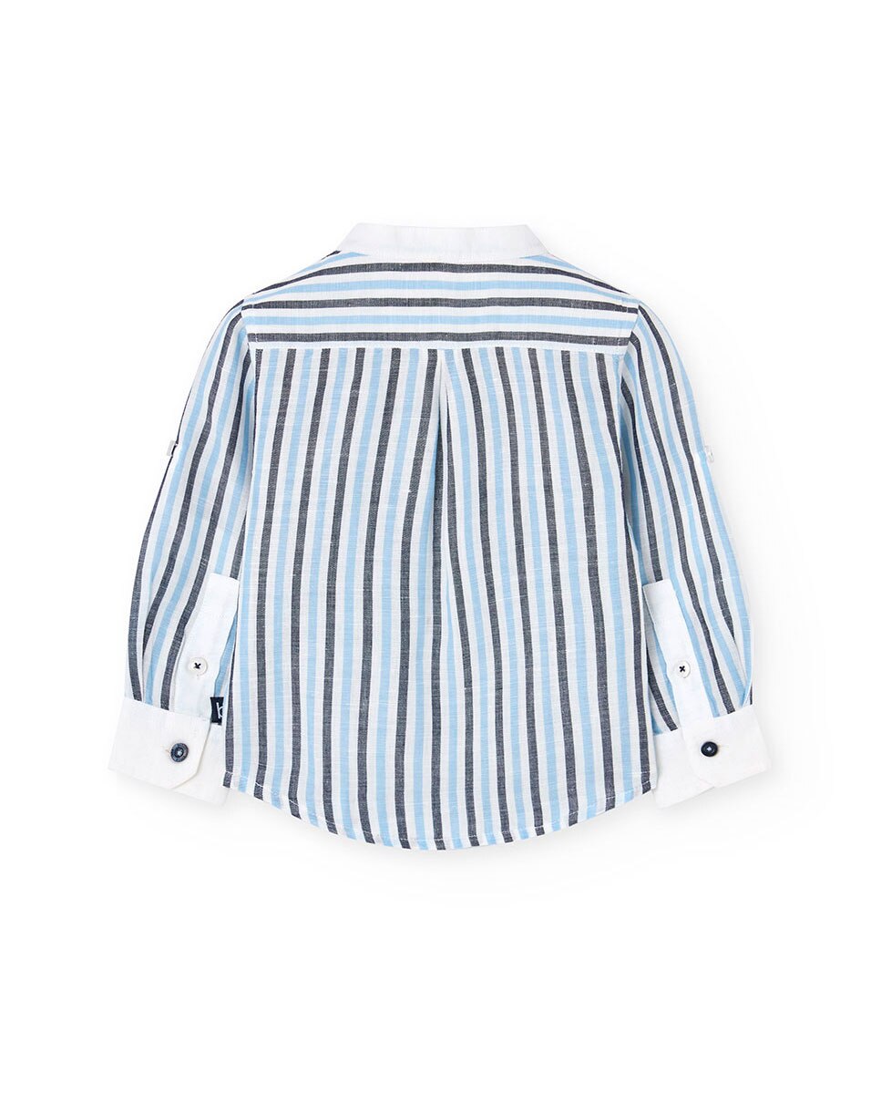 Camisa Infantil Às Riscas com Gola À Padre Azul-2