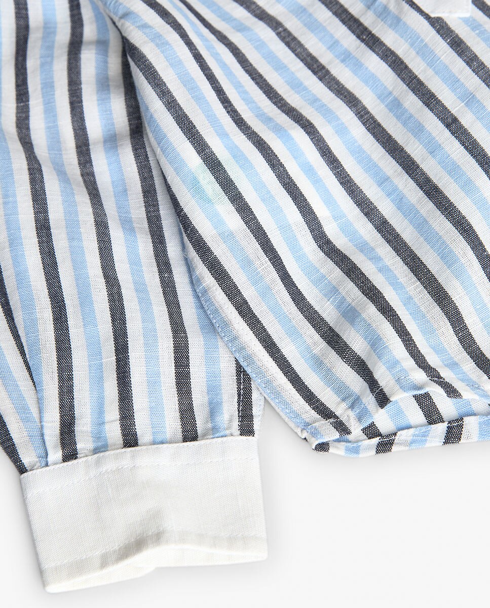 Camisa Infantil Às Riscas com Gola À Padre Azul-4