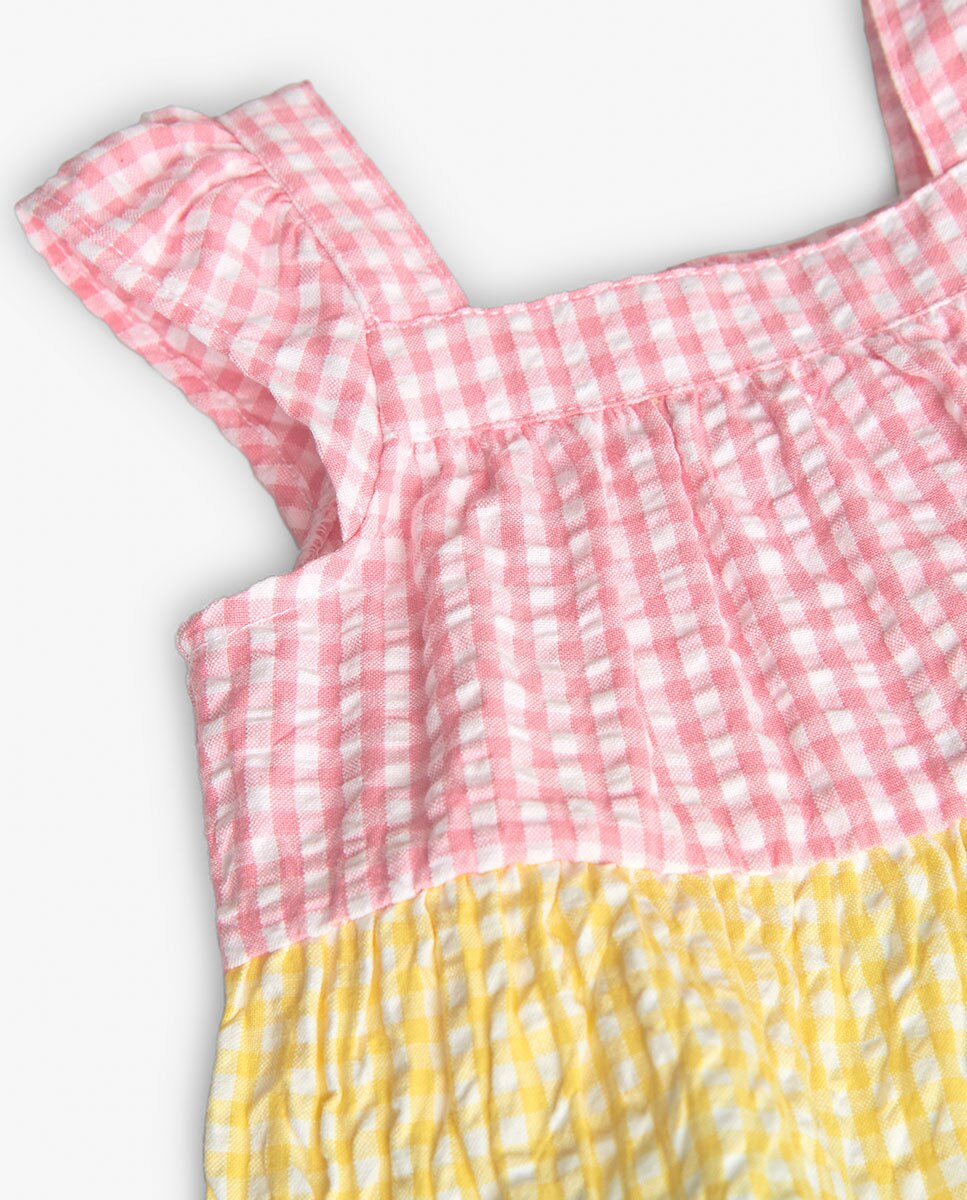 Vestido para Bebé Colour Block Aos Quadrados Vichy Multicolor-4