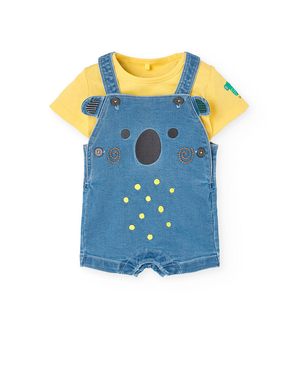Conjunto para Bebé de T-shirt Lisa e Jardineiras Curtas Amarelo-1
