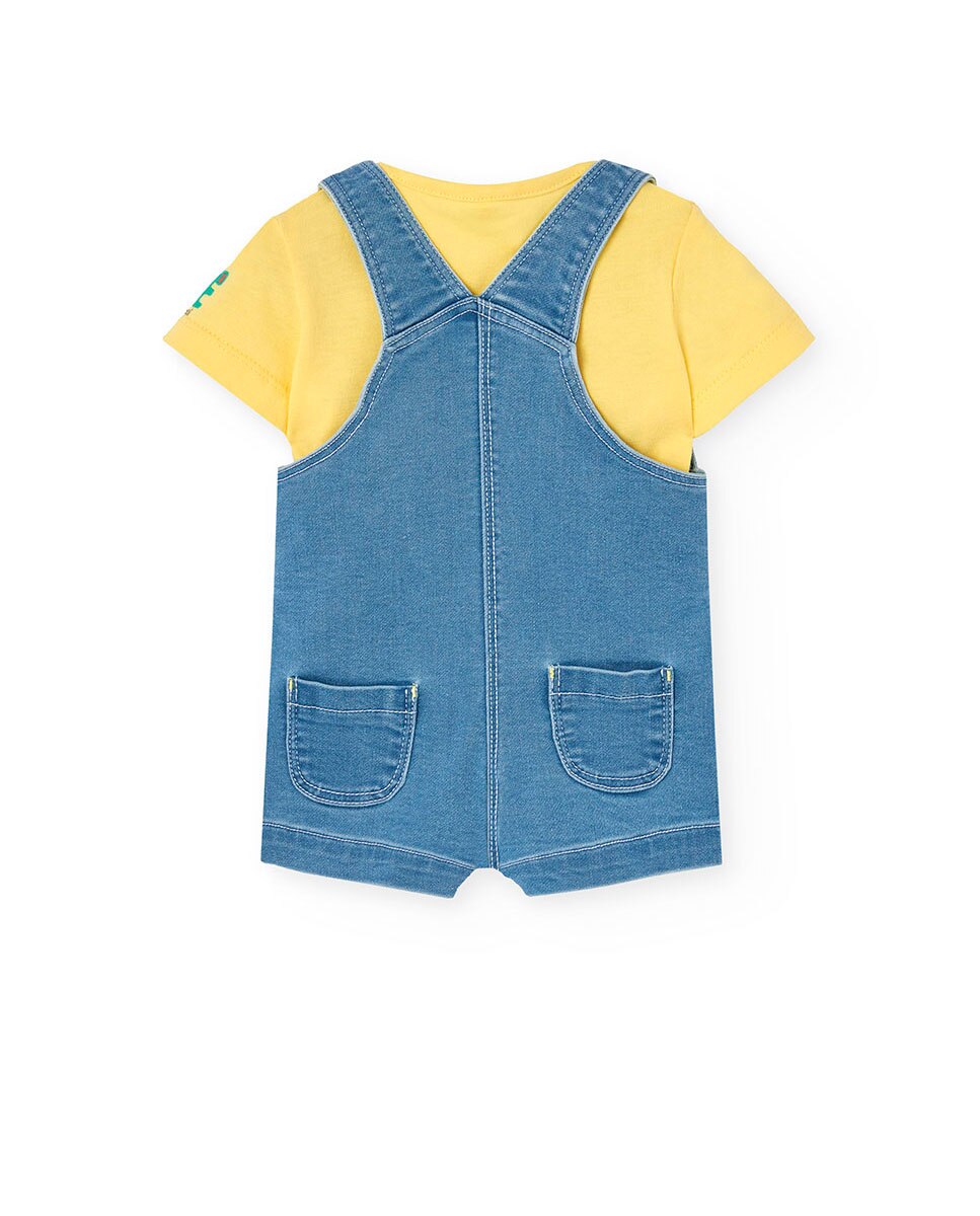 Conjunto para Bebé de T-shirt Lisa e Jardineiras Curtas Amarelo-2