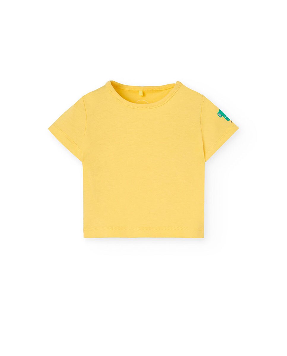 Conjunto para Bebé de T-shirt Lisa e Jardineiras Curtas Amarelo-3