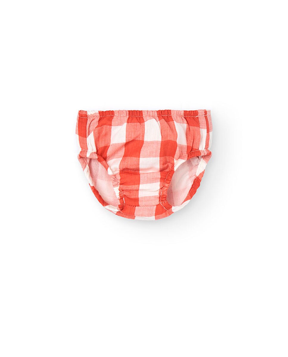 Vestido para Bebé de Algodão com Estampado Aos Quadrados Laranja-3