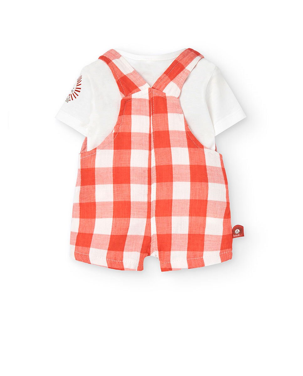 Conjunto para Bebé de T-shirt e Jardineiras Curtas Aos Quadrados Boboli Laranja-2