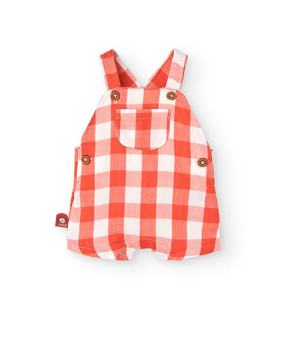 Conjunto para Bebé de T-shirt e Jardineiras Curtas Aos Quadrados Boboli Laranja-4