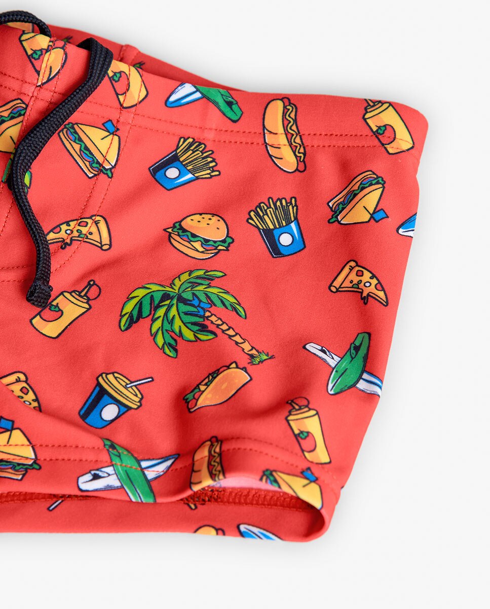 Boxer Infantil Estampado de Secagem Rápida Vermelho-3