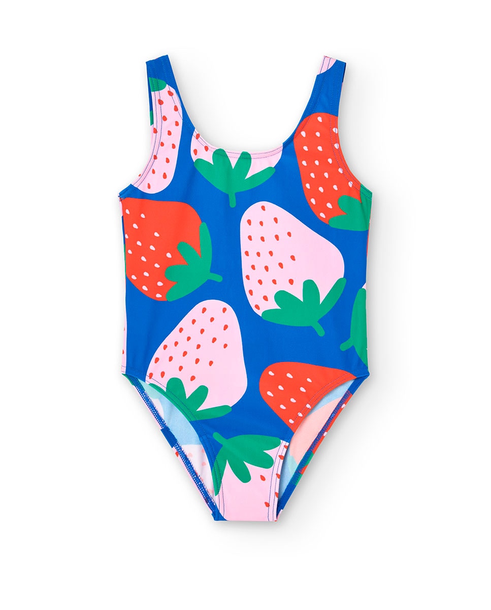 Fato de Banho Infantil com Estampado Grande de Frutas Azul-1