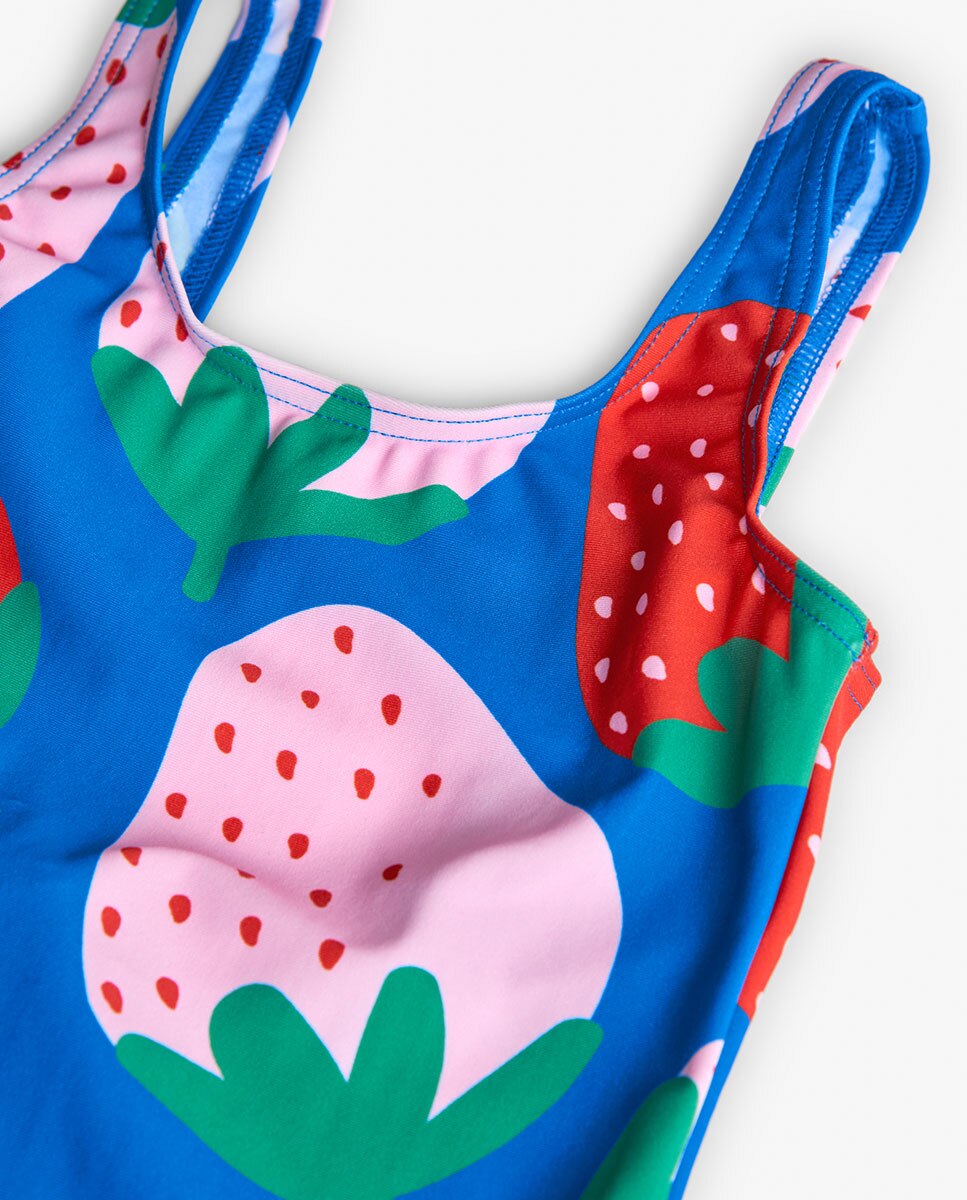 Fato de Banho Infantil com Estampado Grande de Frutas Azul-3