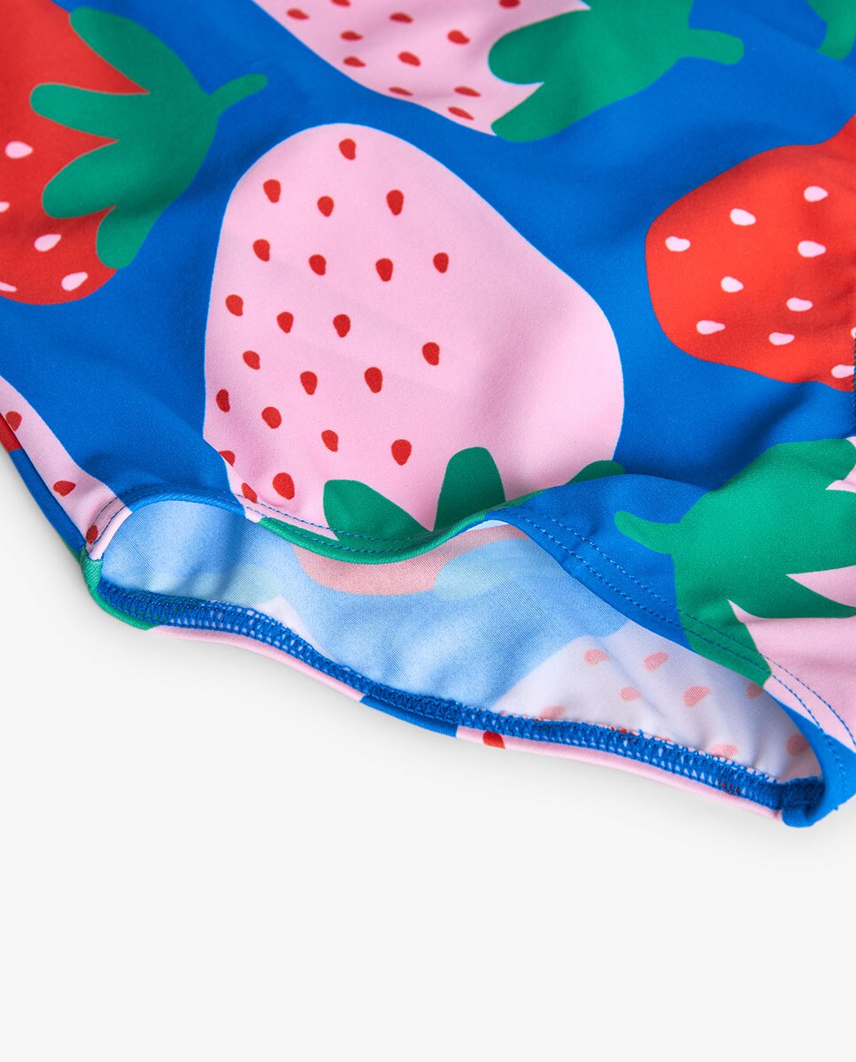 Fato de Banho Infantil com Estampado Grande de Frutas Azul-4