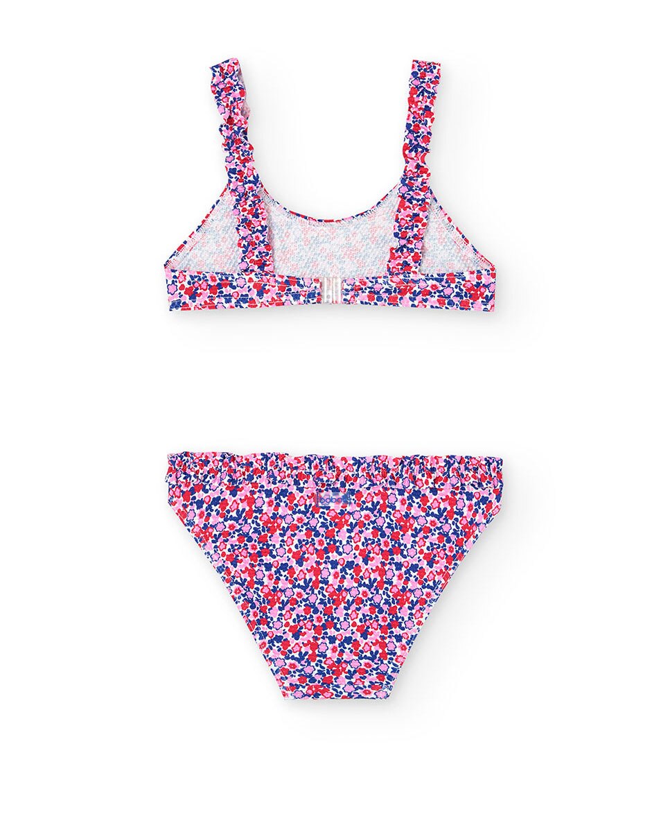 Biquíni Infantil com Estampado de Flores e Alças Franzidas Boboli Rosa-2