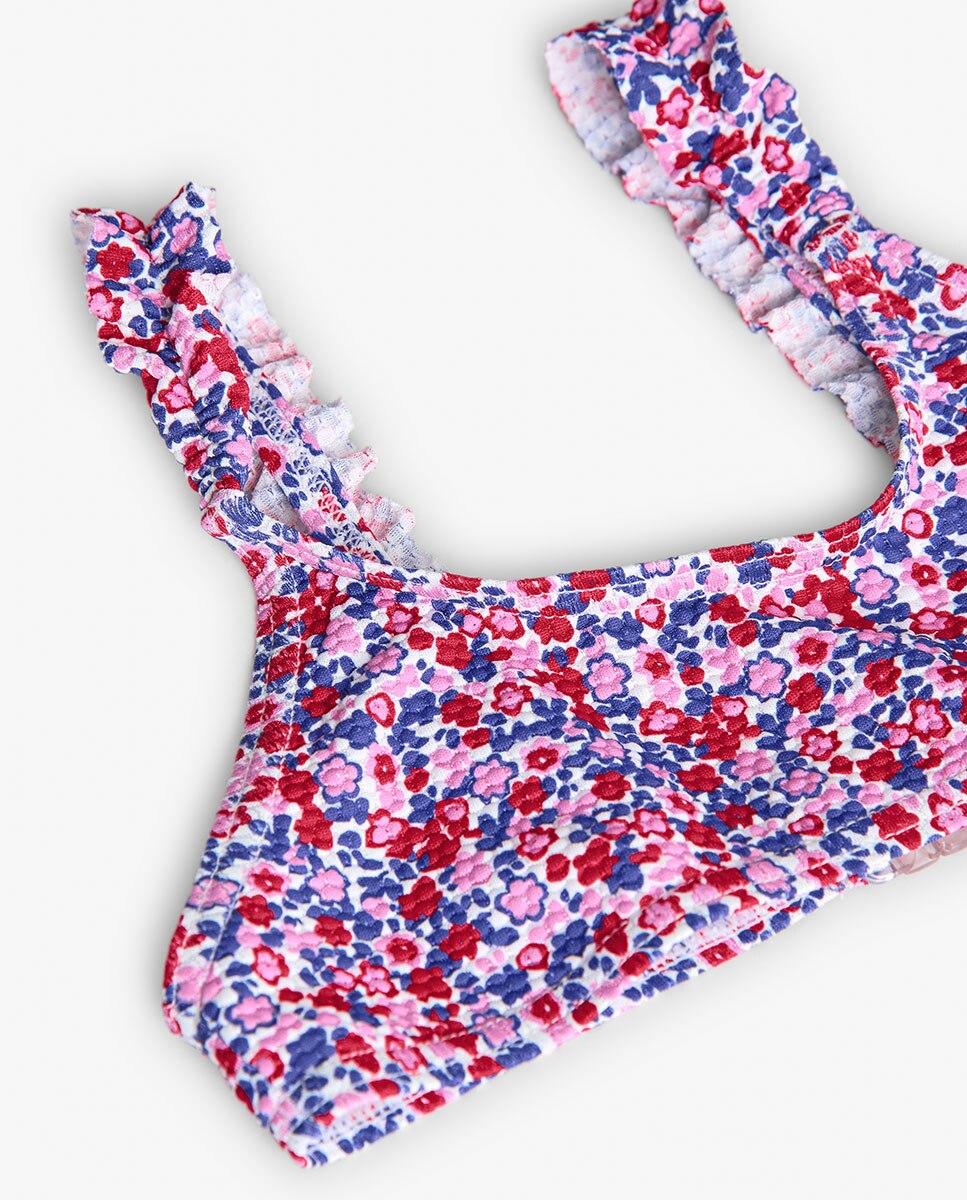 Biquíni Infantil com Estampado de Flores e Alças Franzidas Boboli Rosa-3