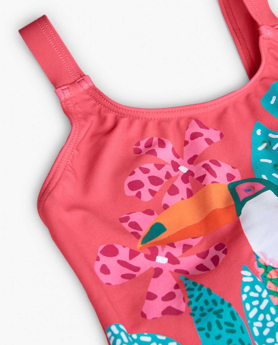 Fato de Banho Infantil com Estampado Frontal Fúcsia-3