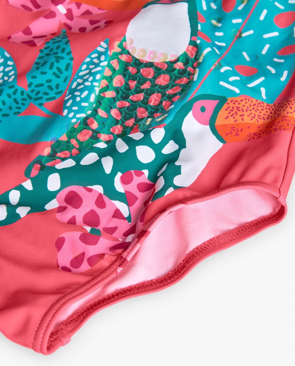 Fato de Banho Infantil com Estampado Frontal Fúcsia-4