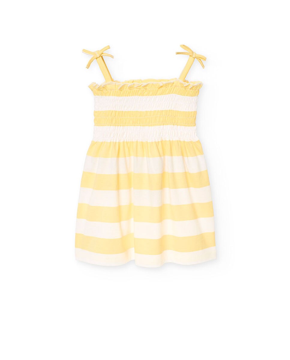Vestido Infantil com Estampado Às Riscas e Alças Ajustáveis Boboli Amarelo-1