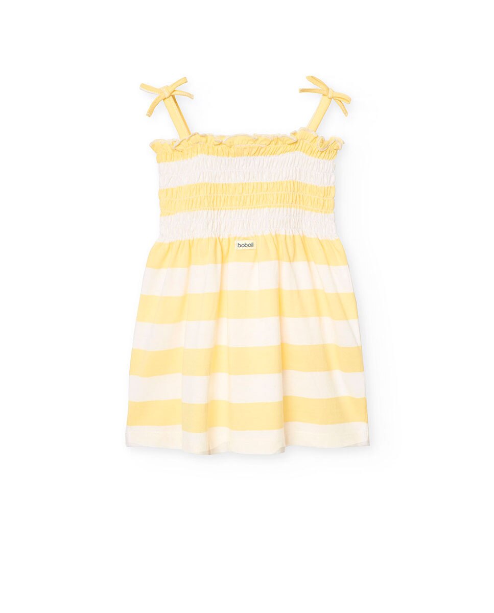 Vestido Infantil com Estampado Às Riscas e Alças Ajustáveis Boboli Amarelo-2