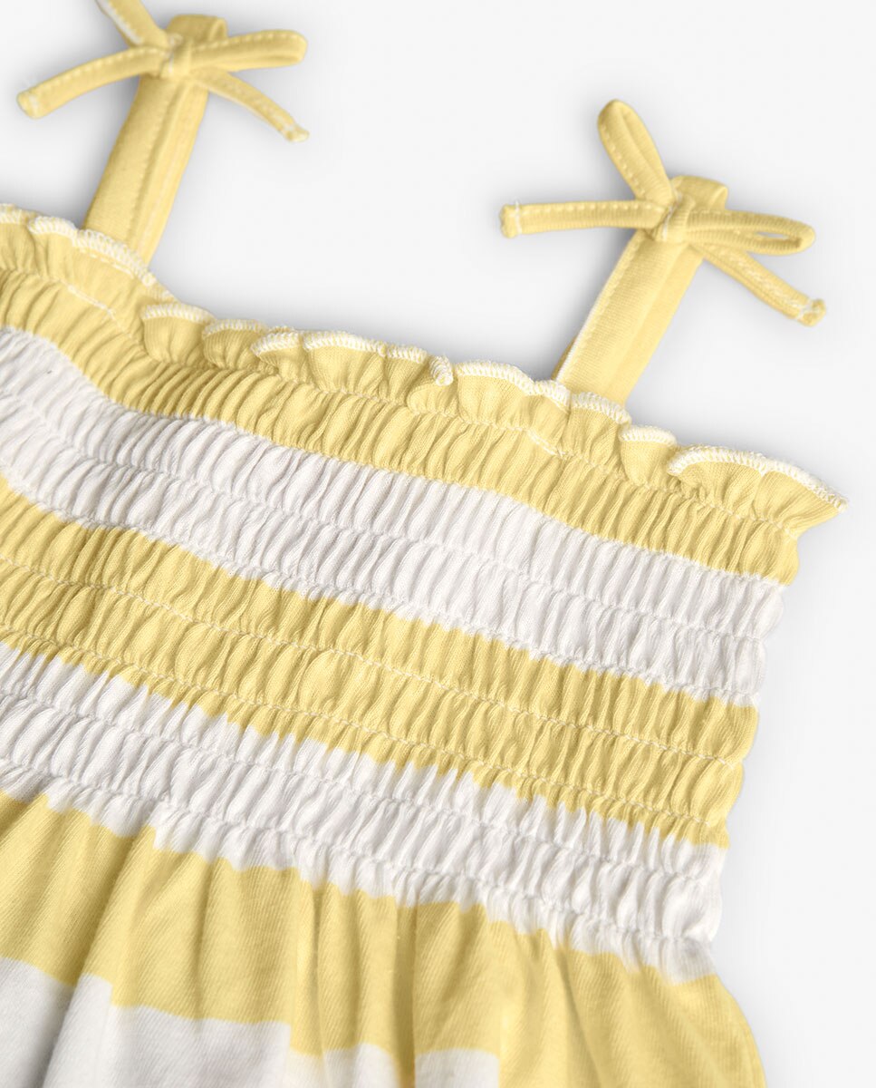 Vestido Infantil com Estampado Às Riscas e Alças Ajustáveis Boboli Amarelo-3