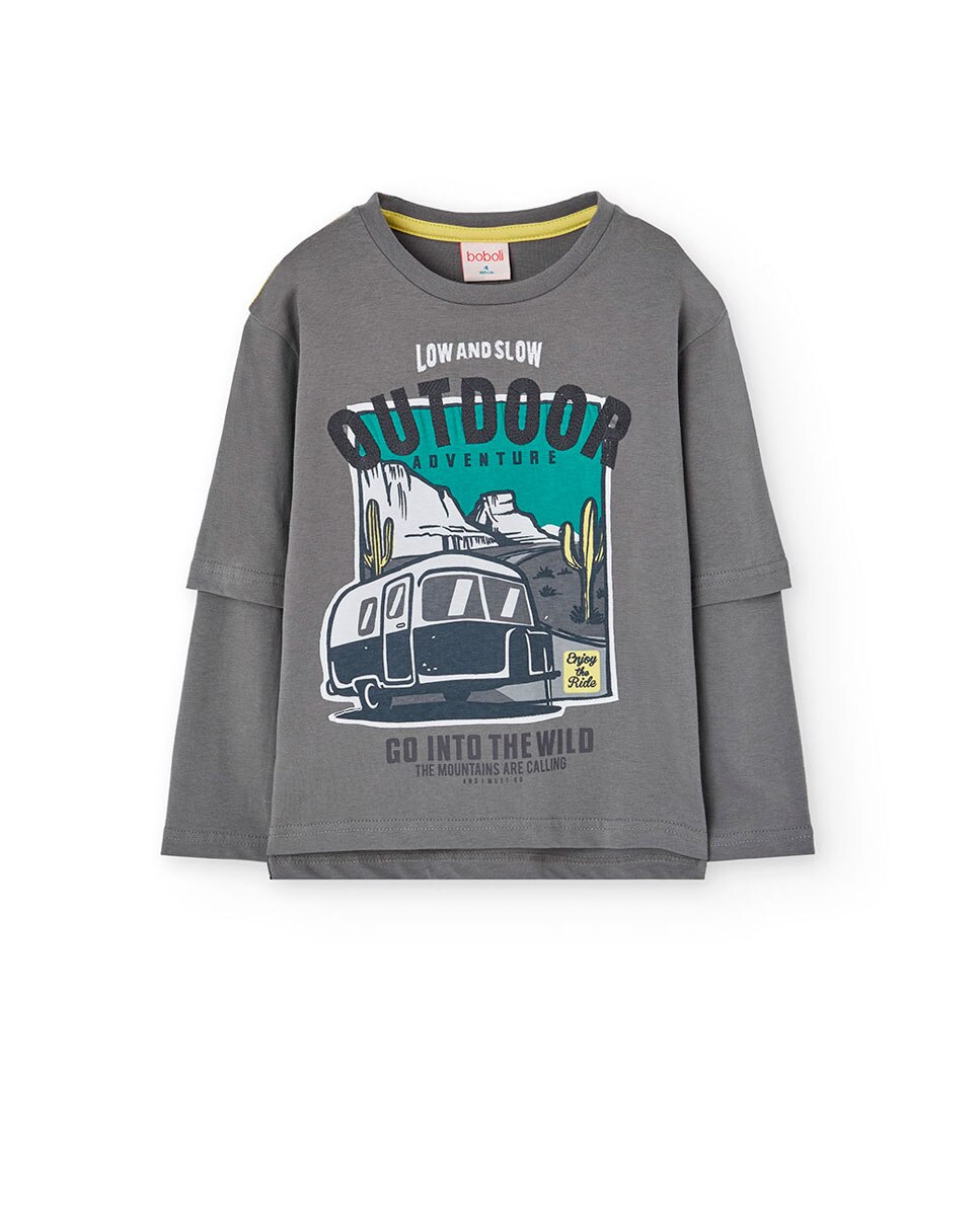 T-shirt Infantil de Manga Comprida com Gola Redonda Boboli Cinzento-escuro-1
